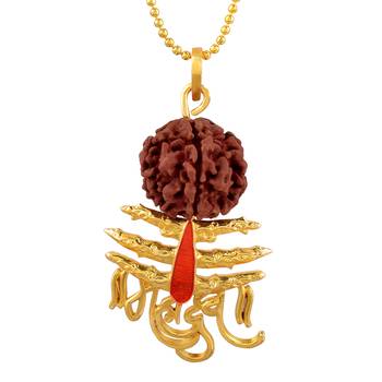Mahadev Pendant With Five Mukhi Rudraksha Gold Plated chain 3