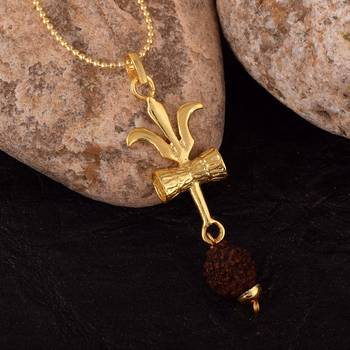 Trushil Damru Pendant With Five Mukhi Rudraksha  1