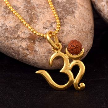 Om Rudraksha Religious Pendant With Gold Plated Ball Chain 1