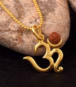 Om Rudraksha Religious Pendant With Gold Plated Ball Chain