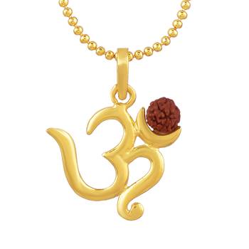 Om Rudraksha Religious Pendant With Gold Plated Ball Chain 3