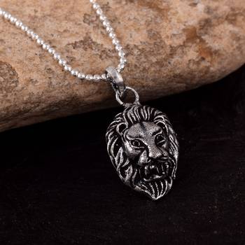 Lion Face Pendant With Chain Silver plated For Mans And Boys 1