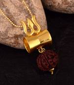 Lord Shiv Special Designer Damru Trishul Pendant With Five Mukhi Rudraksha Pendant with gold Plated 