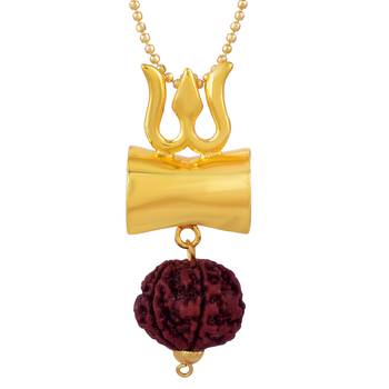 Lord Shiv Special Designer Damru Trishul Pendant With Five Mukhi Rudraksha Pendant with gold Plated  3