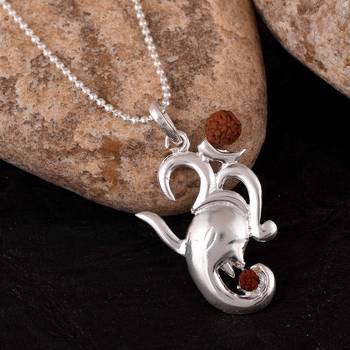 Om Ganesha Silver Plated Pendant With Ball Chain  2