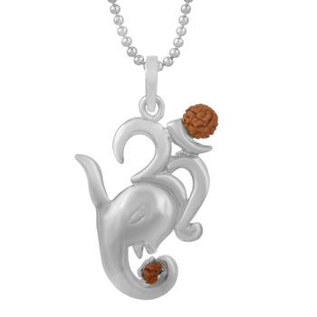 Om Ganesha Silver Plated Pendant With Ball Chain  3