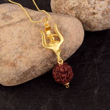 Lord Shiv Trishul Shiv lingh Five face rudraksha Pendant  1