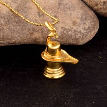Shivling Motiv Bahubali Pendant  Gold Plated With Chain 2