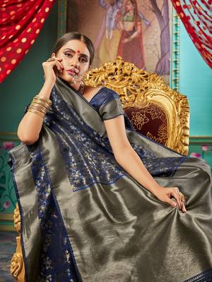 Blue woven banarasi silk saree with blouse 3