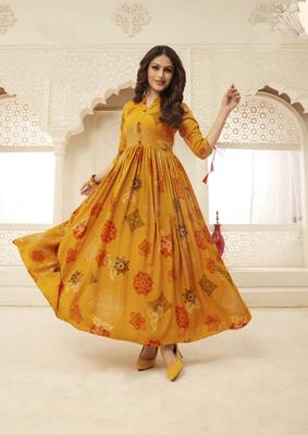 Navraj Fashion Women's Bandhani Print Flared Kurta 1