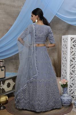 Glamorous Grey Colored coding Embroidered Net Lehenga Choli 2
