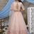 Peach Thread and sequence Embroidered with all over pearl rivet stud pasting net Semi Stitched bridal lehenga