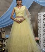 Yellow Thread and Sequins embroidered net Semi Stitched bridal lehenga