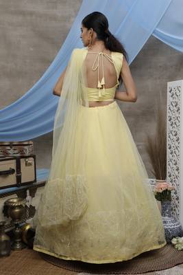 Yellow Thread and Sequins embroidered net Semi Stitched bridal lehenga 2
