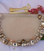 Worthyy Enterprises Women's Acrylic Embellished Clutch purse with Detachable Sling (Cream)