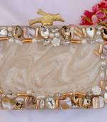 Worthyy Enterprises Women's Acrylic Embellished Clutch purse with Detachable Sling (Cream)