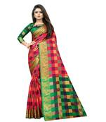 Peach Woven Cotton Silk Saree With Blouse