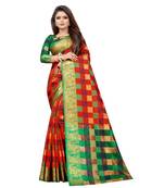 Red Woven Cotton Silk Saree With Blouse