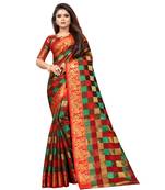 Brown Woven Cotton Silk Saree With Blouse