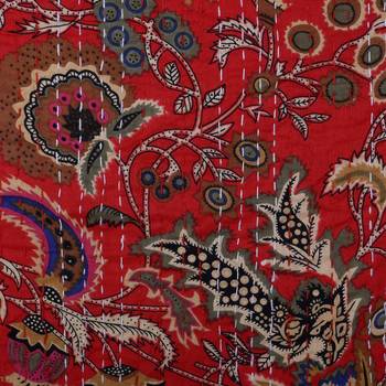 red polyester Cotton Assorted kantha work Floral Print Cushion cover 4