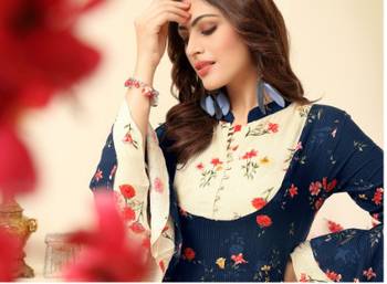 Navraj Fashion Women's Navy Blue Floral Print Flared Kurta 2