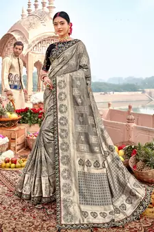 Grey woven semi silk saree with blouse