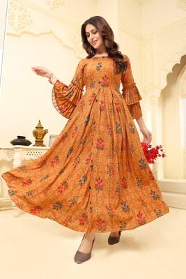 Navraj Fashion Women's Mustrad Floral Print Flared Kurta 1