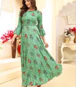 Navraj Fashion Women's Sea Green Floral Print Flared Anarkali Gown Kurta