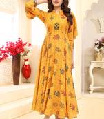 Navraj Fashion Women's Yellow Color Rayon Floral Print Flared Anarkali Gown Kurta