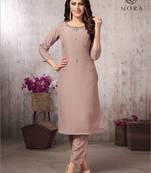 Navraj Fashion Women's Beige Pink Color Muslin Hand Work Designer Straight Kurta With Pant