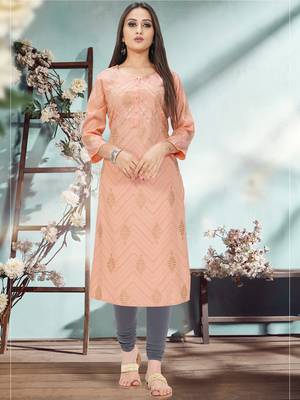 Peach printed cotton ethnic-kurtis 1