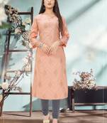 Peach printed cotton ethnic-kurtis
