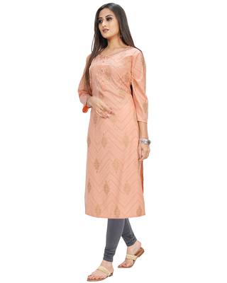 Peach printed cotton ethnic-kurtis 3