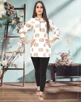 White printed rayon ethnic-kurtis 1