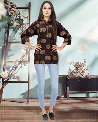 Brown printed rayon ethnic-kurtis 1
