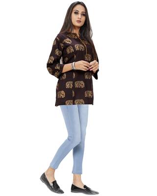 Brown printed rayon ethnic-kurtis 3