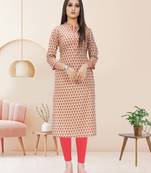 Beige printed cotton ethnic-kurtis