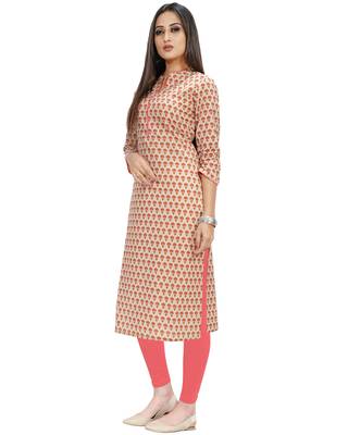 Beige printed cotton ethnic-kurtis 3
