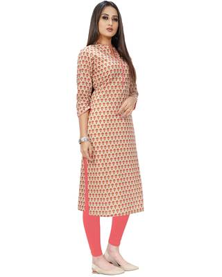 Beige printed cotton ethnic-kurtis 4