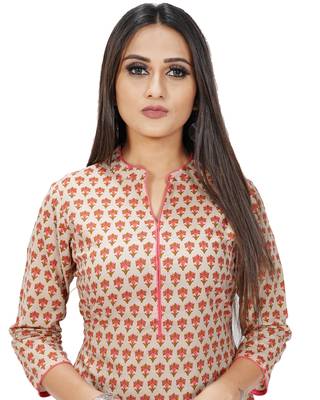 Beige printed cotton ethnic-kurtis 5