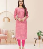 Pink printed cotton ethnic-kurtis