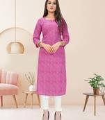 Pink printed cotton ethnic-kurtis