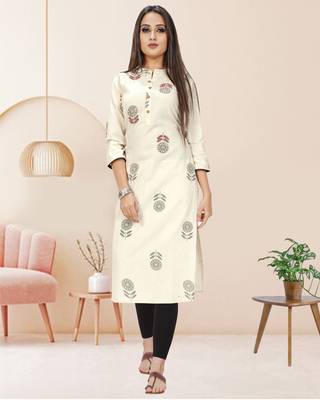 Beige printed cotton ethnic-kurtis 1