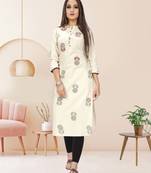 Beige printed cotton ethnic-kurtis