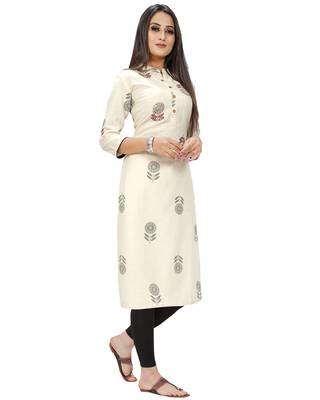 Beige printed cotton ethnic-kurtis 3