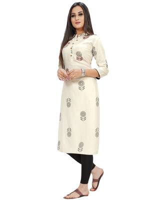 Beige printed cotton ethnic-kurtis 4
