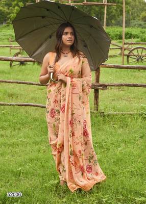 peach printed linen saree with blouse 3
