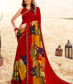red printed georgette saree with blouse