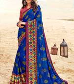 blue printed georgette saree with blouse