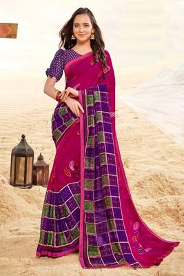 pink printed georgette saree with blouse 1